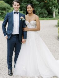 Sheer Corset Wedding Dress with Light & Flowy Skirt