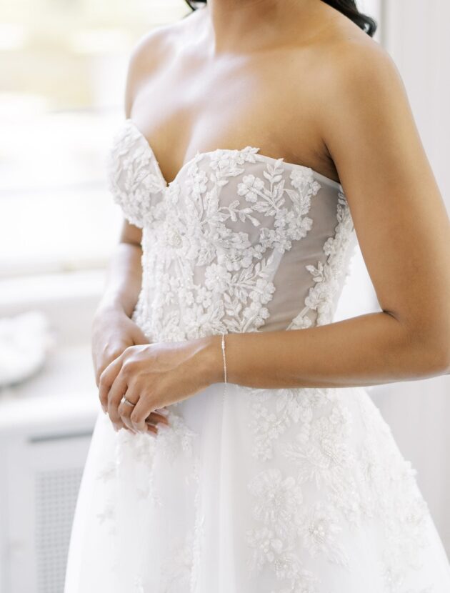 Sheer Corset Wedding Dress with Light & Flowy Skirt